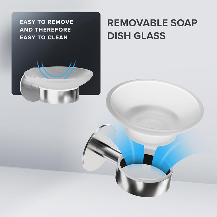 Настінна мильниця з нержавіючої сталі з підставкою та знімним скляним піддоном | для ванної кімнати та кухні