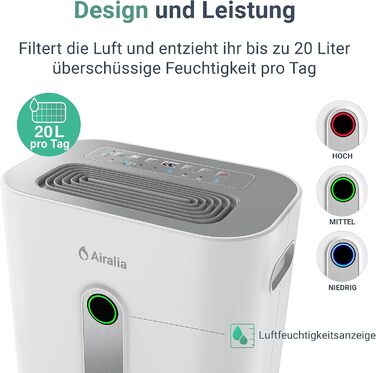 Електричний осушувач повітря AIR-DH20, 20 л/день, з підключенням до каналізації, об'єм бака 6,5 л, продуктивність 195 м³/год, для приміщень до 40 м²