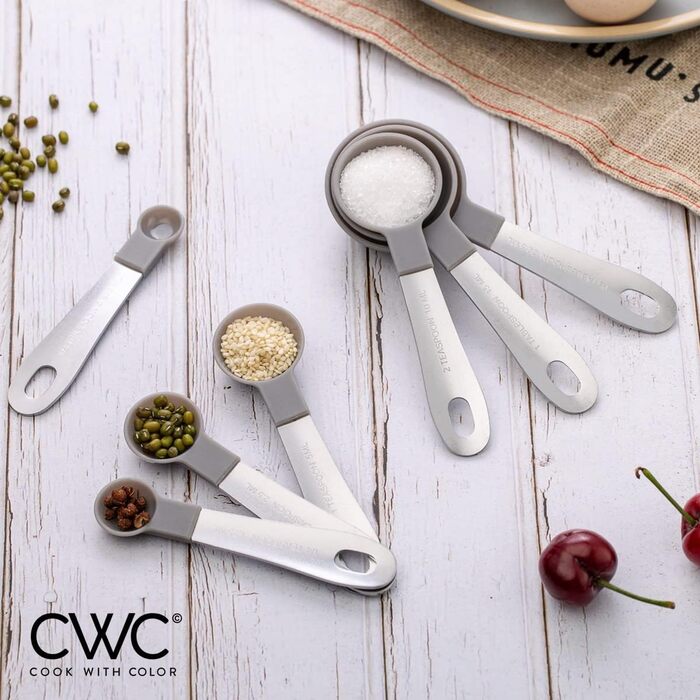 Measuring Cup Set and Measuring Spoon Set, Stainless Steel Handles, Nesting Kitchen Measuring Set, Liquid Measuring Cup Set, 12-Piece, Stainless Steel, Black and White Collection