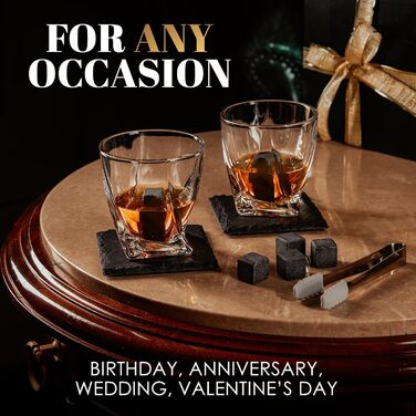 Набір віскі Royal Reserve: келихи, кубики для охолодження, щипці для льоду, підставки, дерев'яна коробка, оксамитові мішечки, картки з історією та рецептами, аксесуари, подарунок для чоловіків, чоловіка, друга. Келихи з викручуваною основою, гранітні підс