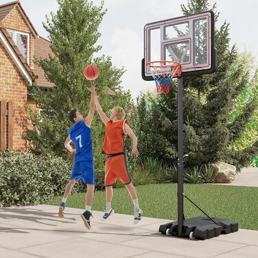 COSTWAY Adjustable Height Basketball Hoop System - Outdoor Mobile Basketball Stand with Wheels & Weight Bag (225-305cm)