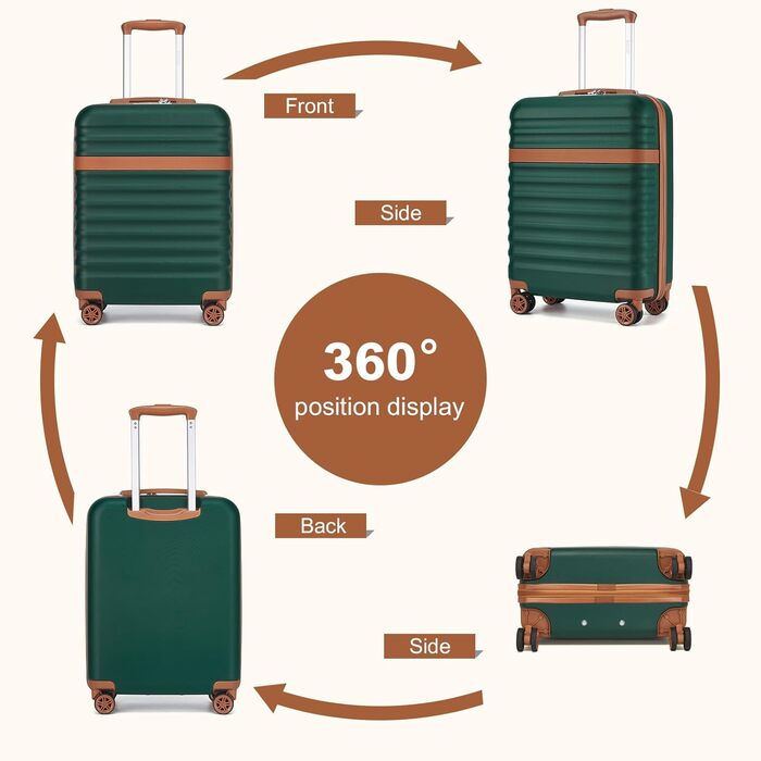 Чемодан-валіза KONO Trolley XL з ABS+PC, 4 колеса, TSA-замок (кремовий/коричневий) та M(55см) темно-зелений/коричневий