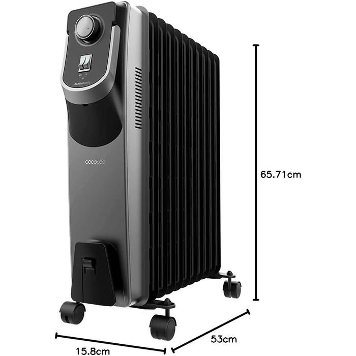 Масляний радіатор Cecotec ReadyWarm 11000 Space 360º Black - 2500 Вт, 11 секцій, 3 режими, з термостатом, колесами, зручним керуванням та системою безпеки. Для приміщень до 28 м²