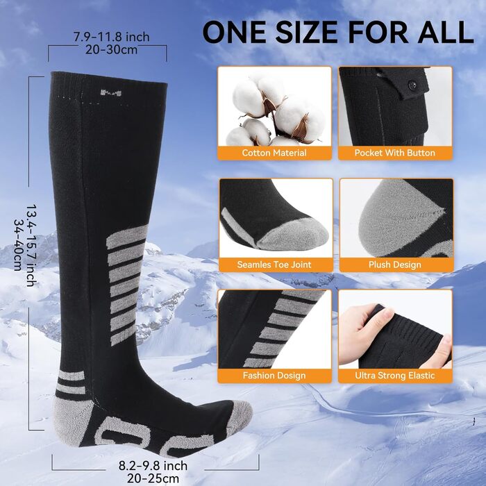 Гріючі шкарпетки для жінок та чоловіків Ninonly з 4 рівнями нагріву, акумулятор 5000mAh, для катання на лижах, піших прогулянок, кемпінгу та зимових активностей