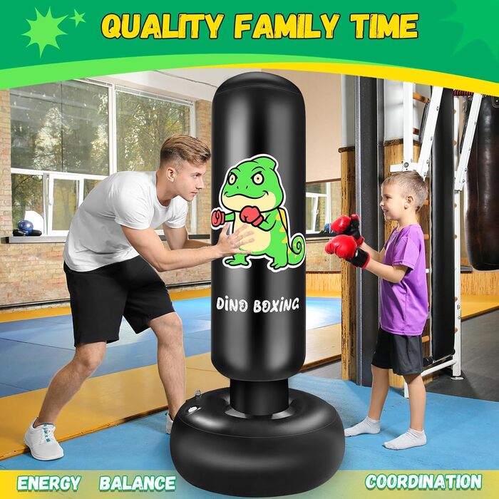 Надувний боксерський мішок для дітей Boxsack Kinder, 165 см, з рукавичками, для карате, тхеквондо, MMA (динозавр)