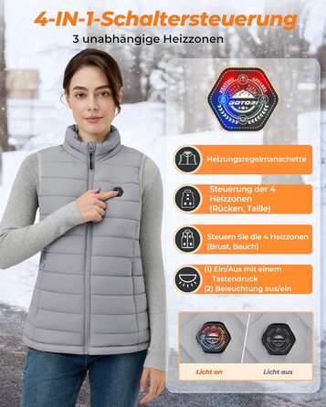 Жіночі гріючі штани Heizwete з акумулятором 16000mAh 7,4V - 9 гріючих зон, 3 режими температури, для активного відпочинку та роботи на відкритому повітрі, білий (сірий, XL)