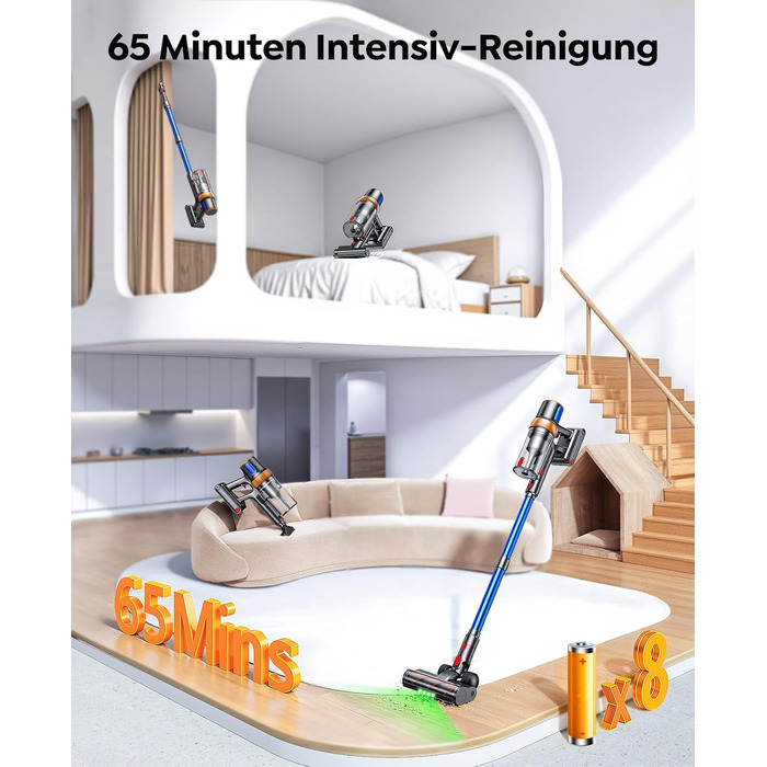 Бездротовий акумуляторний пилосос 600W/50KPA/65хв з док-станцією, для дому та авто, блакитний