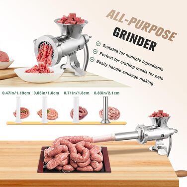 М'ясорубка ручна Huanyu з нержавіючої сталі, насадка для ковбас та печива, миється в посудомийній машині (№8)