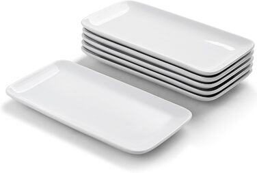 Teller Rectangular Set of 6, Porcelain Serving Plates White 23x12 cm, Long Serving Plates, Small Dinner Plates for Dessert, Cake, Sushi, Salad, Antipasti