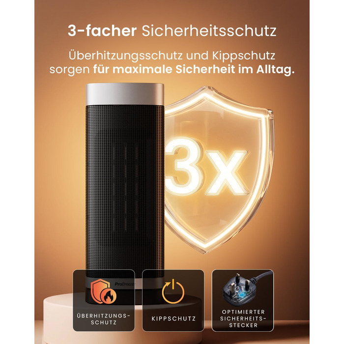 Керамічний тепловентилятор-товіль Pro Breeze ThermaCube Plus 2200W з термостатом, дистанційним керуванням та Eco-режимом, поворот 65°, захист від перекидання