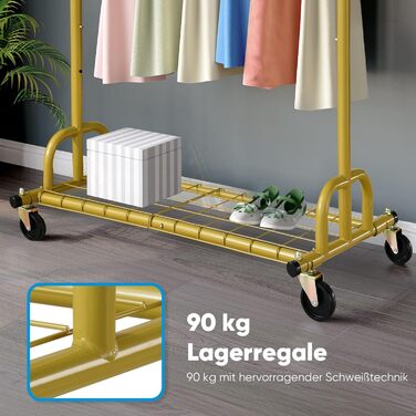 HOKEEPER Clothes Rack with Shelves, 450 kg Capacity, Rolling Garment Rack, Portable Clothes Hanger, Chrome (S002GD)