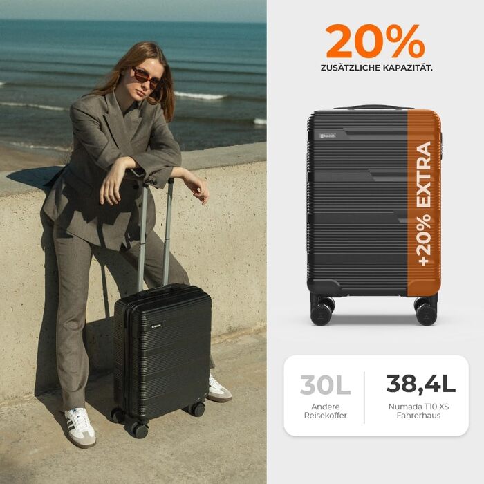 Набір валіз NUMADA Upfly T10 ABS (4 шт.): ручна валіза 55x40x20 см, середня 60 л, велика 78 л + косметичка. Міцний та надійний багаж.