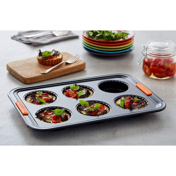 Форма для тарталеток Le Creuset антипригарна, на 6 шт, з вуглецевої сталі, стійка до закваски, антрацит/помаранчева