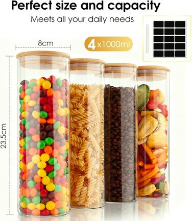 Скляні банки для зберігання з кришкою, набір 12 шт. (4x400мл, 4x500мл, 4x700мл) + етикетки - для кухні