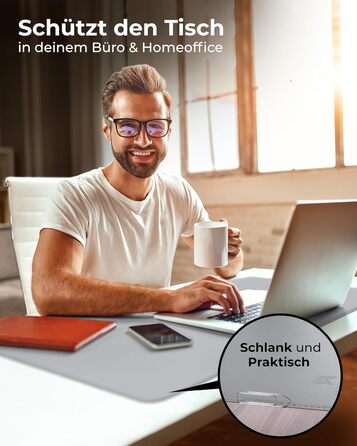 Підкладка для столу MYMIND® 80x40 см - XXL килимок для миші з преміум-шкіри PU - водонепроникна підкладка для дому/офісу - сірий колір