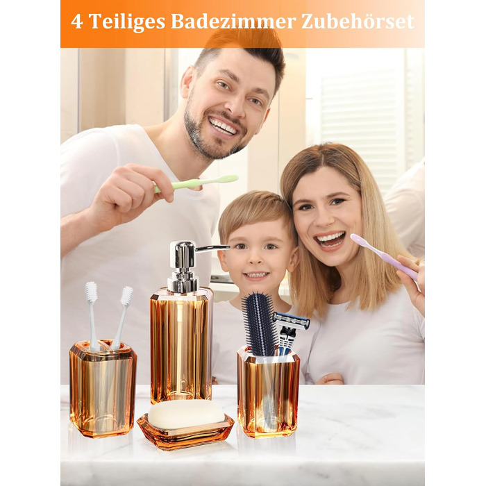 Набір аксесуарів для ванної кімнати, 4 шт. Акриловий набір для ванної: дозатор для лосьйону, стакан, тримач для зубних щіток, мильниця. Сучасний декор для ванної кімнати.
