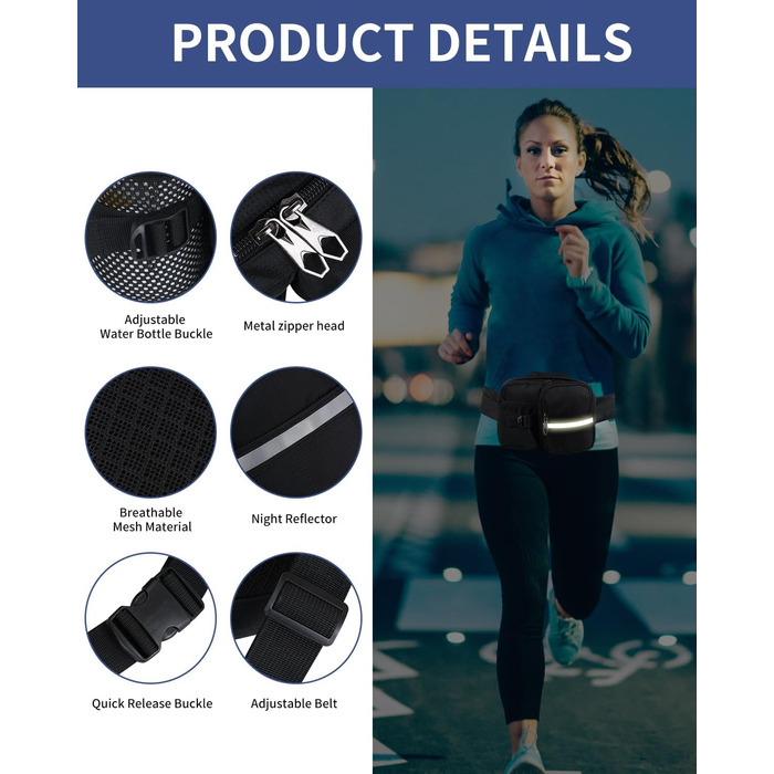 Чоловіча та жіноча поясна сумка-рюкзак на пояс, чорна. Водовідштовхуюча, для подорожей, спорту, бігу та активного відпочинку.