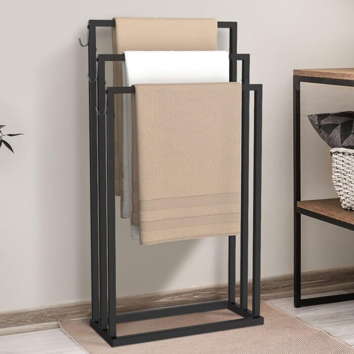 Тримач для рушників на стійці 3 яруси Dallas, метал, чорний, індустріальний дизайн
