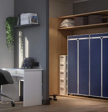 WENKO Air Wardrobe, practical fabric wardrobe for dust-free storage of textiles, stable metal frame, easy assembly, breathable non-woven material, 75 x 150 x 50 cm, Navy (with shelf)