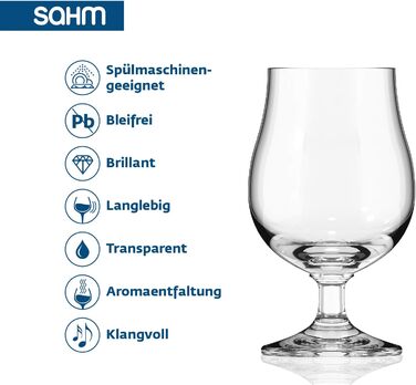 Sahm Bristol келихи для пива 0.3 л (6 шт) - келихи-тульпи - набір келихів для пива - придатні для миття в посудомийній машині - ідеальні для пива Pils та Craft Beer