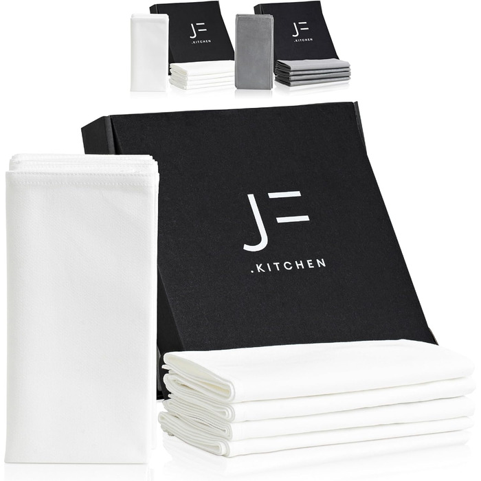 JF.kitchen® | 12 Cloth Napkins with Folding Instructions from Extra High-Quality Cotton 40x40cm (White)