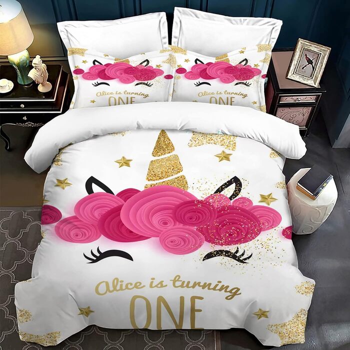 LLTTEER Unicorn Bedding Set for Kids Girls, 3D Printed Unicorn Cartoon Bedspread, Soft Microfiber Duvet Cover with 2 Pillowcases 50x75cm for Girls (Unicorn 04, 200 x 200 cm)