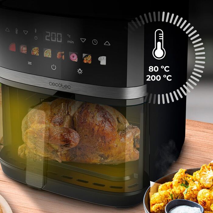 Аерофритюрниця Cecotec Cecofry&Grill Duoheat 10000 з грилем, 2800 Вт, 10 л, з вікном перегляду, чорна