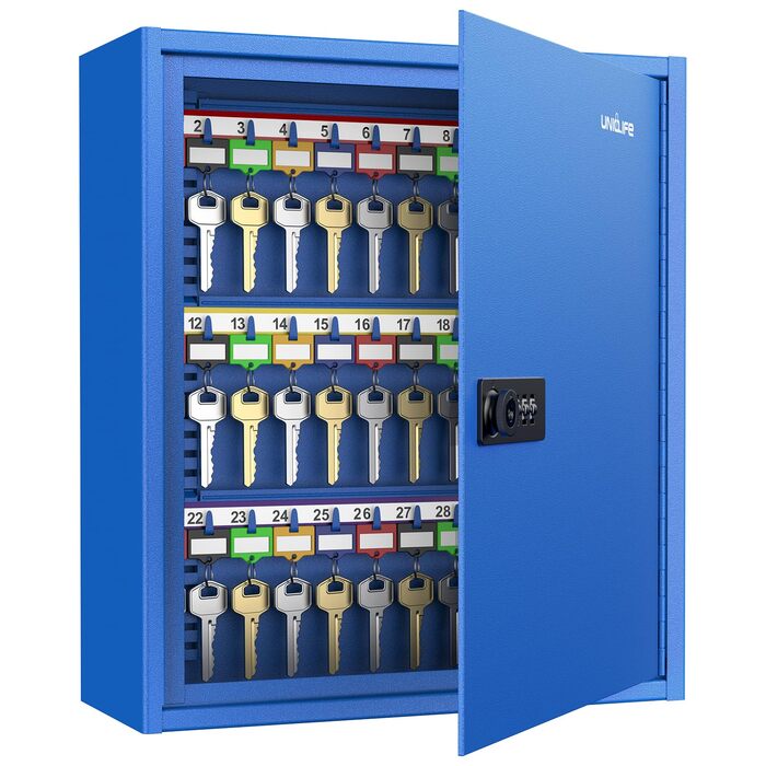 Шкафчик для ключів Uniclife на 60 позицій з комбінацією та ключовим замком, цифровий сейф, органайзер для ключів з регульованими полицями