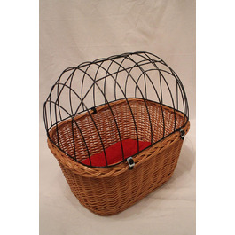 Корзина для велосипеда для собак з прутьями лози з металевою сіткою та подушкою XL або XXL. Велика зручна корзина для перевезення домашніх тварин на велосипеді. Розміри: L 45 x B 24 x H 37 см