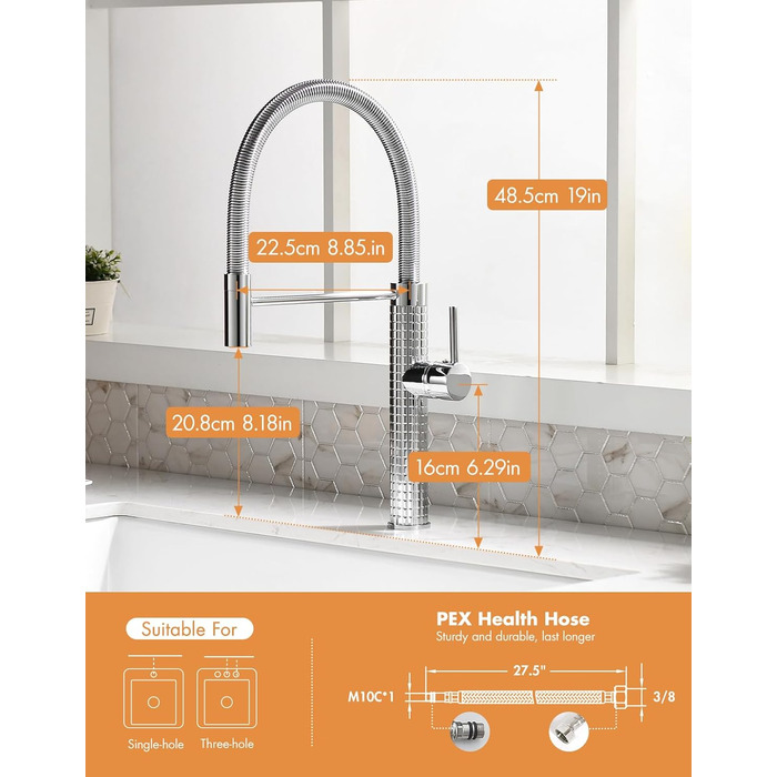 Висувна кухонна змішувач TIMACO з нержавіючої сталі, 360° поворот, одноручний, для кухонної мийки (хром)