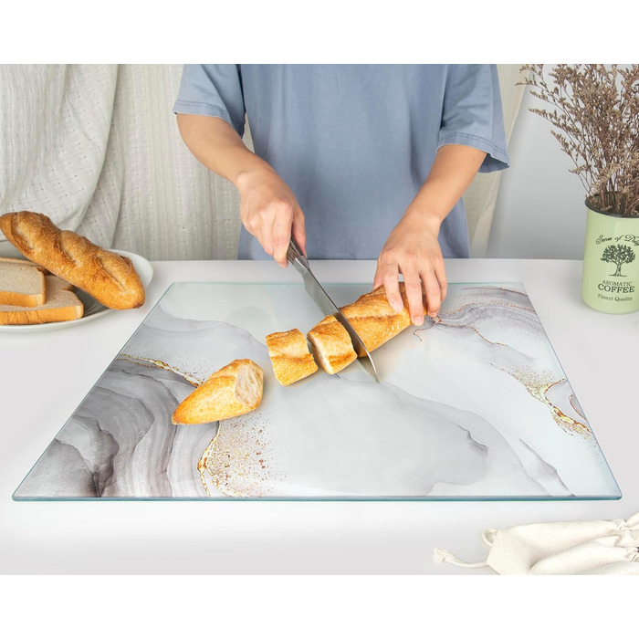 Скляна дошка для нарізання 40x30 см – гігієнічна скляна дошка з загартованого скла – стійка до високих температур, подряпин та ковзання – скляна плита для кухні – чорна з ма Marmoroptik (Design 07, 50L x 40B cm)