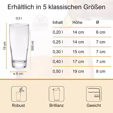 Van Well Willibecher 0.4l 12-Piece Set - Premium Beer Glasses 0.4 Liter - Robust Beer Glass, Dishwasher Safe, Calibrated - Pint Glasses in Restaurant Quality - 400 ml Drinking Glass for Restaurants and Home