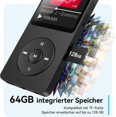 MP3 плеєр AGPTEK 64GB Bluetooth 5.3, 1.8
