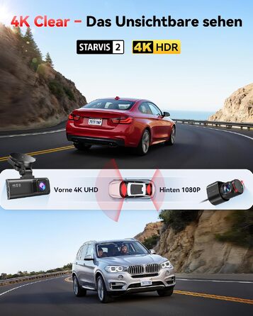 Автомобільний відеореєстратор REDTIGER F7NP 4K/2.5K з передньою та задньою камерами, Sony STARVIS 2, 5.8GHz WiFi, швидкість передачі 20МБ/с (без карти пам'яті)