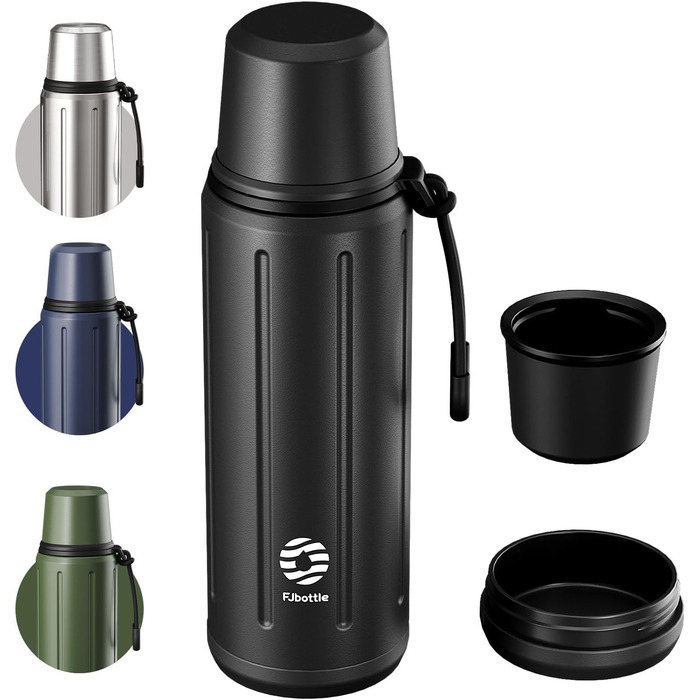 Термос Healter Thermoskanne 1л з чашкою (72 год холод, 24 год гаряче) - термофляга для кави, чаю, термокружка з знімним дном та фільтром, для подорожей, офісу та школи (зелений/чорний)