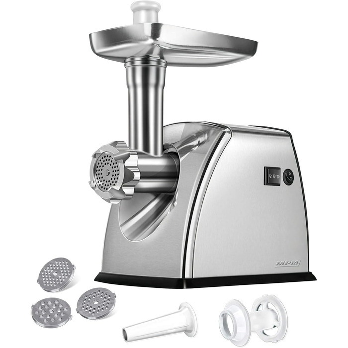 М'ясорубка електрична MPM MMM-07M професійна, нержавіюча сталь, 3 диски (3/5/7 мм), насадка для ковбас, реверс, 1800 Вт