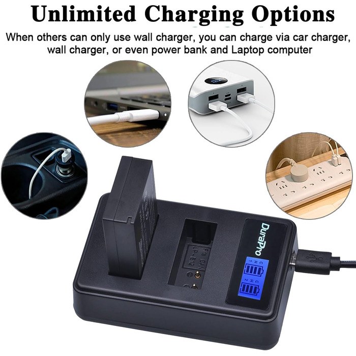 Акумулятор DuraPro 1800mAh LP-E12 + LCD зарядний пристрій Dual USB для Canon EOS M, M2, M10, M50, Rebel SL1, 100D