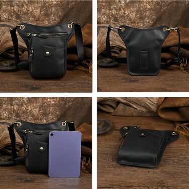 Чоловіча сумка на ногу з натуральної шкіри Le'aokuu - поясна/стегнова/для подорожей, туризму, альпінізму