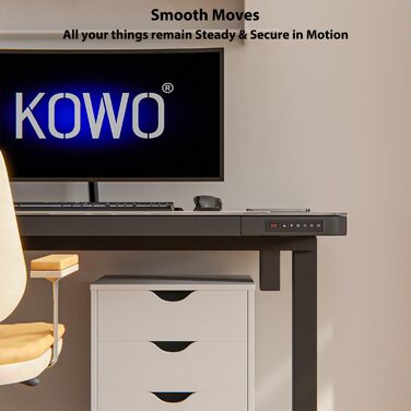 Електричний регульований стіл KOWO 1.2 м з бездроговою зарядкою та USB-хабом, стільниця з ударостійкого скла, чорний