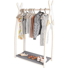 MAMOI® Clothes Rail Baby Nursery | Children's Clothes Rail 106x95x32cm / 53x95x32cm | Children's Clothes Rack Baby | Coat Stand | Baby Wardrobe | Children's Wardrobe | 100% ECO | Made in EU (1 Module - 1 Shelf, White - Grey)