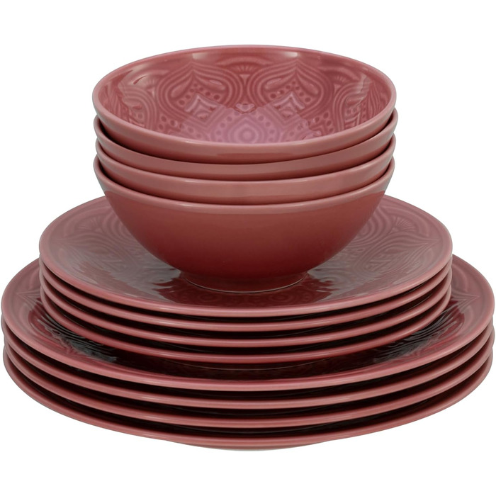 Набір посуду CreaTable Serie Orient Mandala 18 предметів, порцеляновий, червоний, для мікрохвильової печі та посудомийної машини, виготовлено в Європі