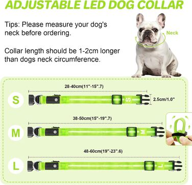 Світлодіодна нашийник для собак Feycig з USB-зарядкою - водонепроникний, регульований, 3 режими, для малих, середніх та великих собак (світло-зелений, M(38-50см))
