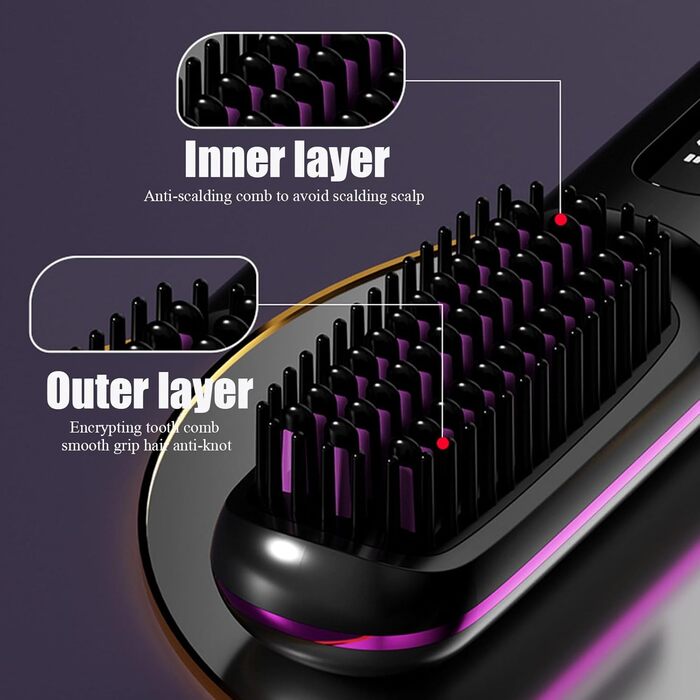 Портативний випрямляч для волосся Go Brush Pro з іонізацією, USB, 3 режими, LED-дисплей, MCH кераміка, чорний