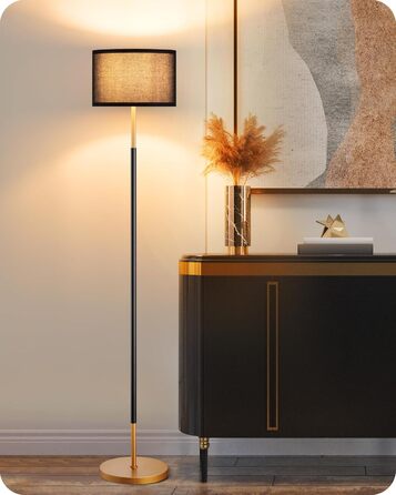 Стійка лампа EDISHINE для вітальні, 160 см, арка, з вимикачем на ніжці, включає LED-лампу E27 (6W, 2700K), абажур з чорного льону, сучасна лампа для спальні