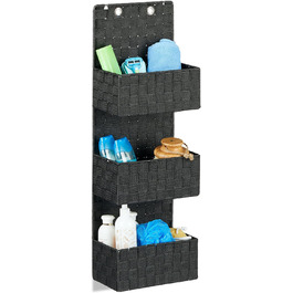 Relaxdays Hanging Organizer Fabric, Over-the-Door Organizer with 3 Storage Baskets, Wall Organizer Bathroom, PP, HBT: 75x25x15cm, black