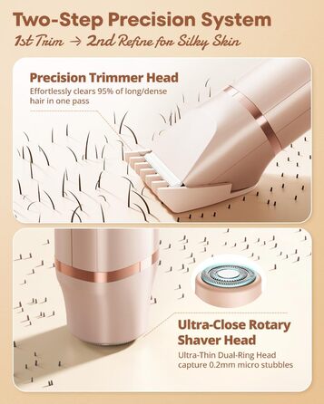 Електричний триммер для бікіні VG VOGCREST: безболісний жіночий депілятор для тіла, для рук, ніг, зони бікіні (рожеве золото)