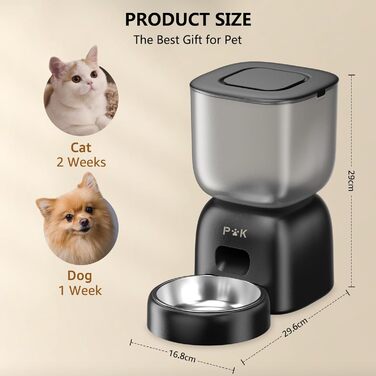 Автоматичний годівниця та фонтанчик для котів PUPPY KITTY, 180 днів роботи від батареї, легке очищення, голосове сповіщення, 3л годівниця та 2л фонтанчик, чорний