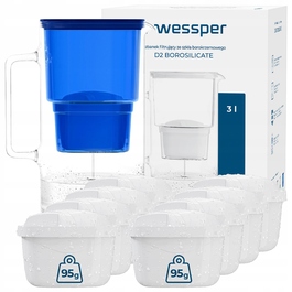 Скляний фільтр-кувшин Wessper D2 BOROSILICATE 3л, синій + 9 фільтрів