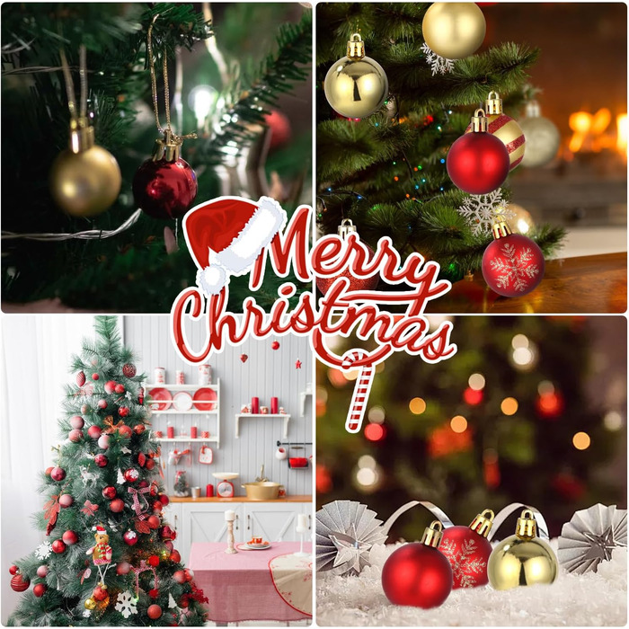 Набір ялинкових прикрас 50 шт. Червоні та золоті кулі для ялинки, міцний пластик, з гачками, для дому та саду