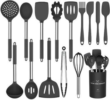 Набір кухонних аксесуарів Umite Chef, 15 предметів, силікон, сірий, для антипригарного посуду